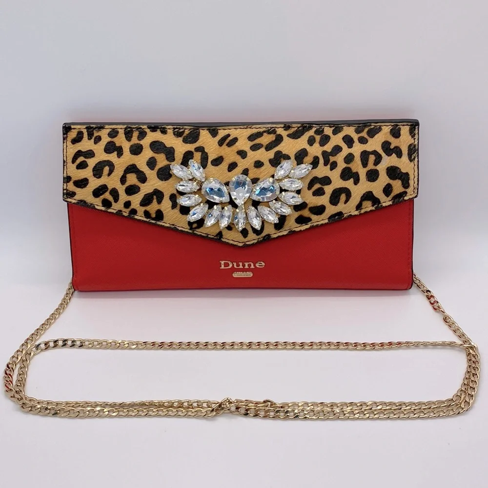 Dune London Red Leopard Print Wallet on a chain Crossbody - Picture 1 of 12